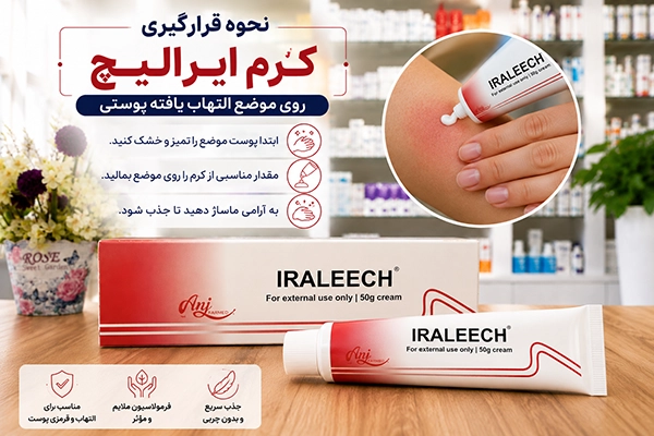 کرم ایرالیچ 50 گرمی 3 نحوه قرارگیری کرم ایرالیچ روی موضع التهاب یافته پوستی