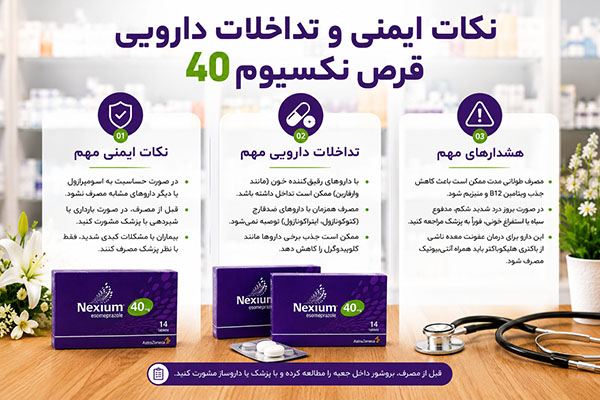 قرص نکسیوم 40 4 نکات ایمنی و تداخلات دارویی قرص نکسیوم 40