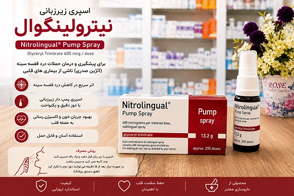اسپری نیتروگلیسیرین 2 اسپری نیتروگلیسیرین زیرزبانی برای درمان آنژین و درد قلبی